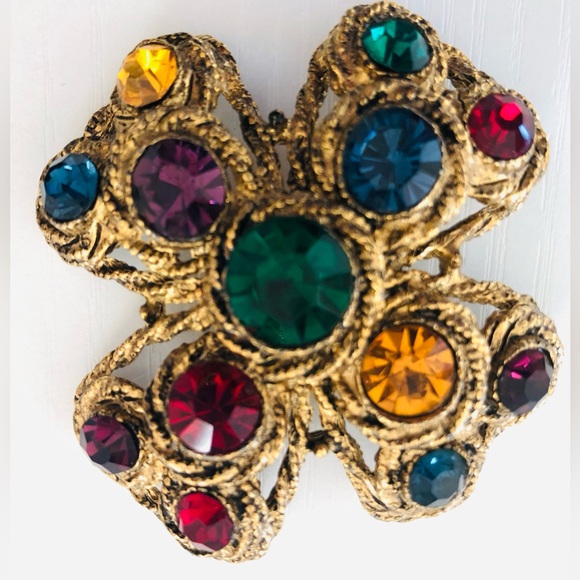 Neiman Marcus Renaissance gemstone cross❣️HOST PICK Multicolor rhinestones Gold - Picture 7 of 16